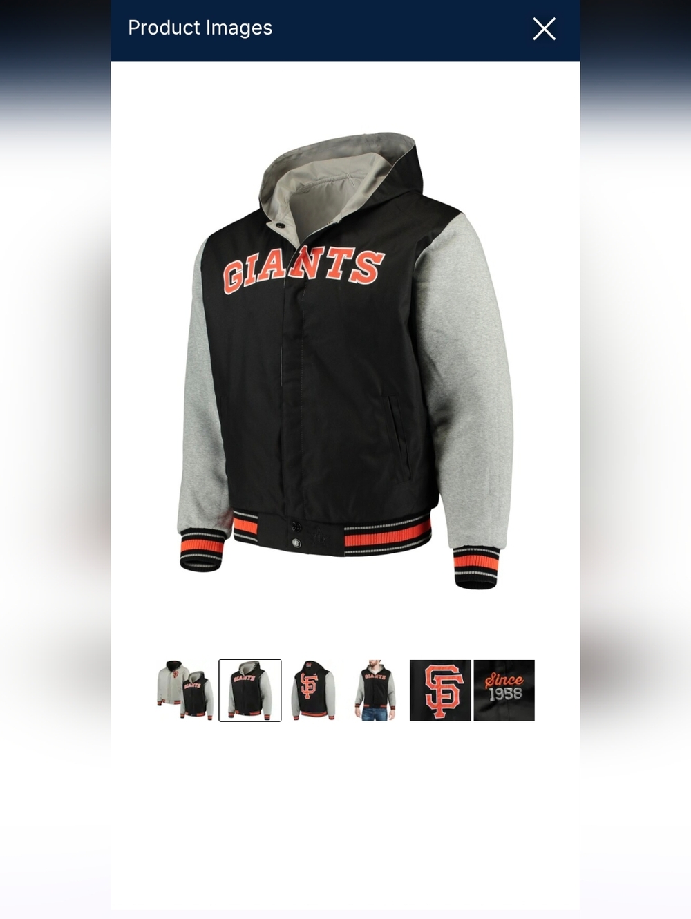 Men's San Francisco Giants REVERSIBLE Full Snap Jacket Black/Gray Twill Medium - Picture 8 of 10